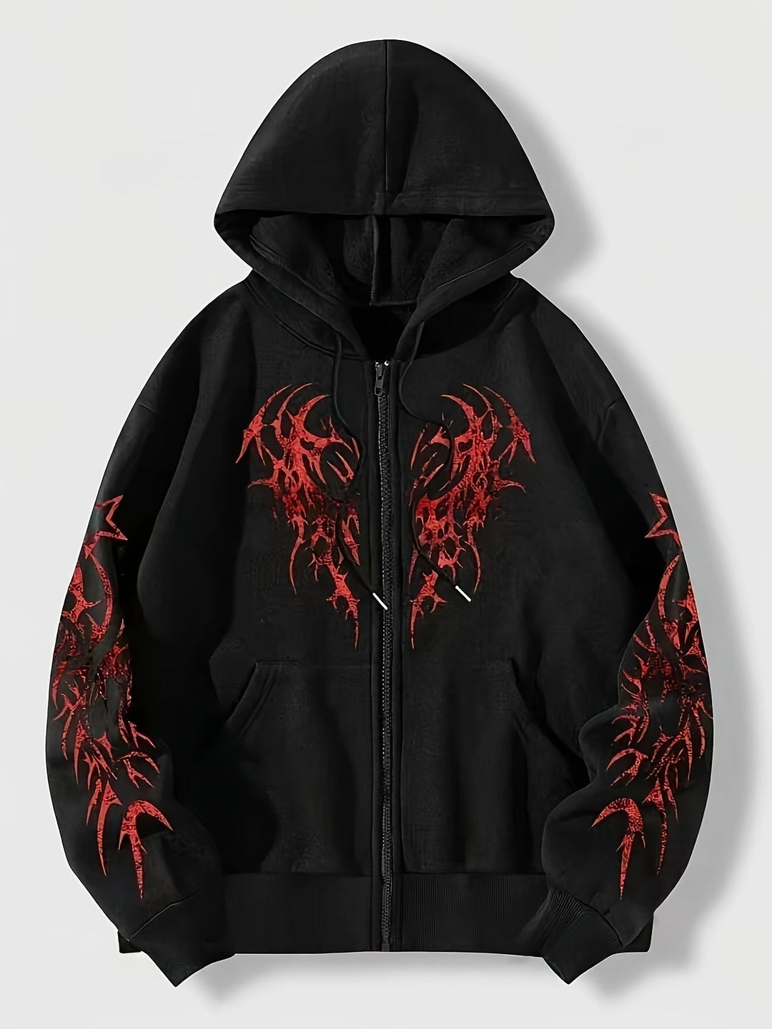 Herren Hoodie mit Reißverschluss und Tribal-Flügel-Print für bequeme Freizeitkleidung.