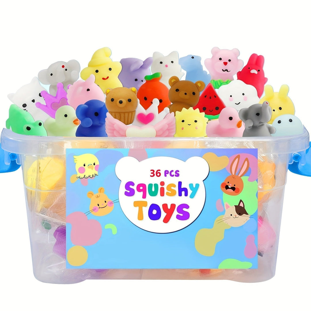 Niedliche Squishy Tiere Set (36 Stück) für Kinder & Erwachsene. Weiches Stresskiller Spielzeug für Entspannung & Spaß.