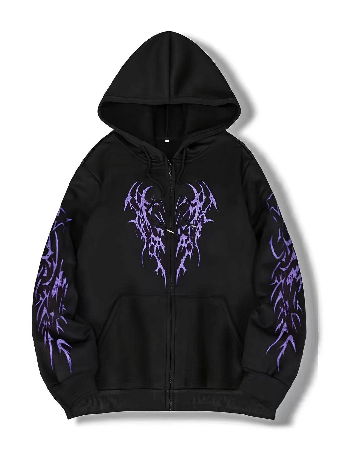 Herren Streetwear Hoodie mit Reißverschluss, auffälligem Tribal-Flügel-Print, ideal für den Alltag.