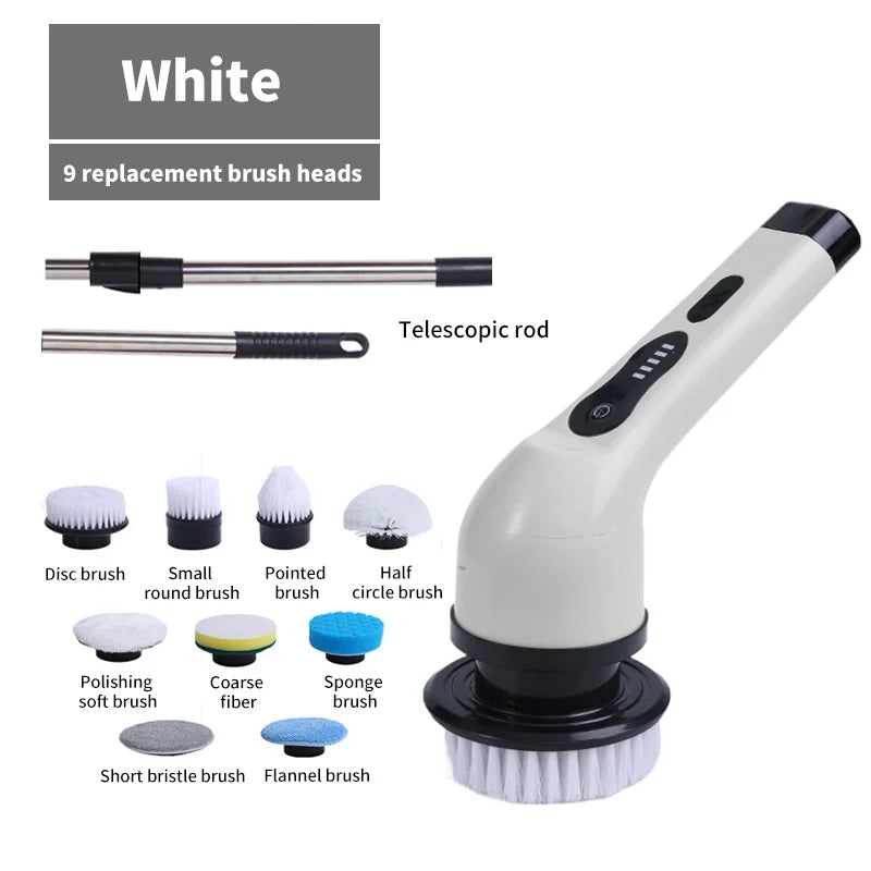 Paket mit 2 elektrischen 9-in-1 Reinigungsbürsten mit LED, ideal für umfassende Hausreinigung.