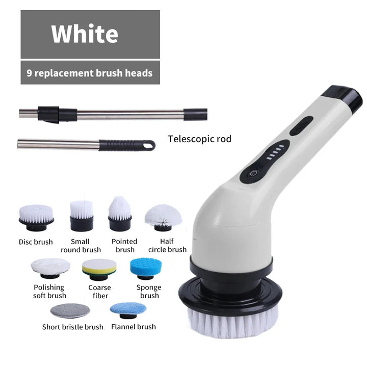 Paket mit 2 elektrischen 9-in-1 Reinigungsbürsten mit LED, ideal für umfassende Hausreinigung.