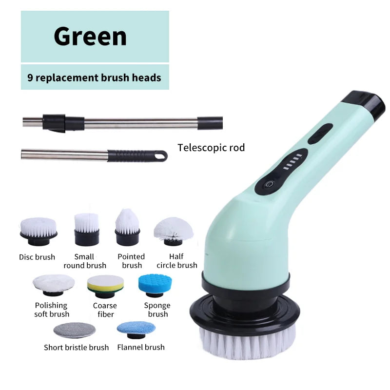 Ergonomische elektrische 9-in-1 Spinbürste für bequeme, effektive Boden- & Küchenreinigung.