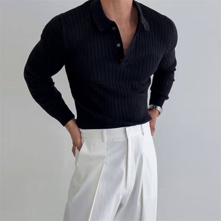 Elegantes Herren-Langarm-Poloshirt mit Rippstruktur und stilvoller Knopfleiste. Perfekt für Business & Casual.