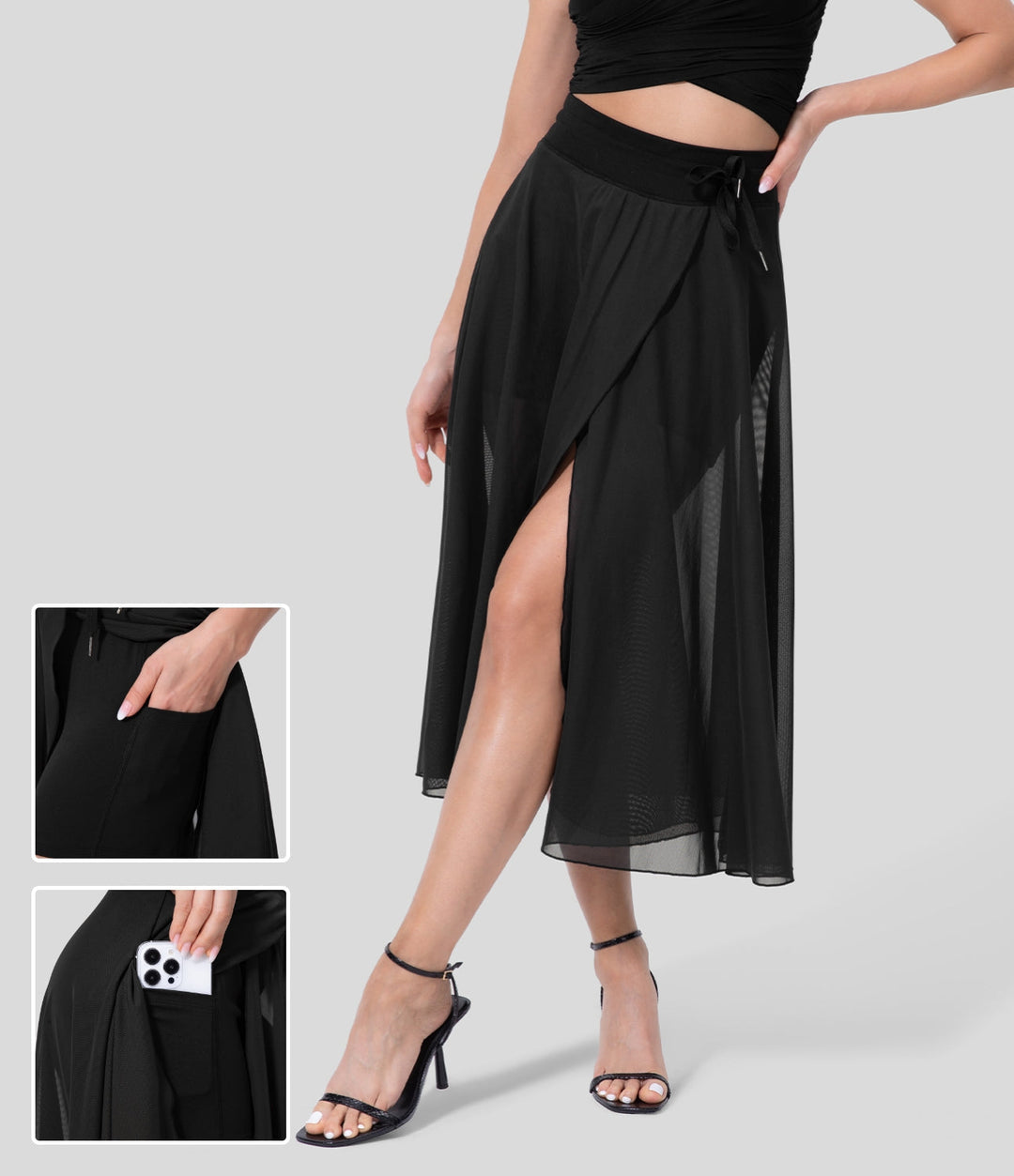 Damen-Sommerrock, Midi-Länge, hochtailliert, fließendes Design, 2-in-1-Funktion.