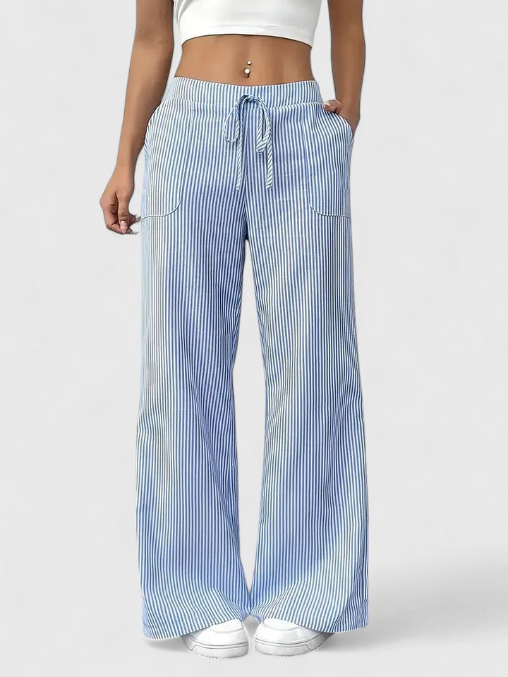 Damen Wide-Leg Hose mit aufgesetzten Taschen. Elastischer Bund & Bindeband für optimalen Sitz.
