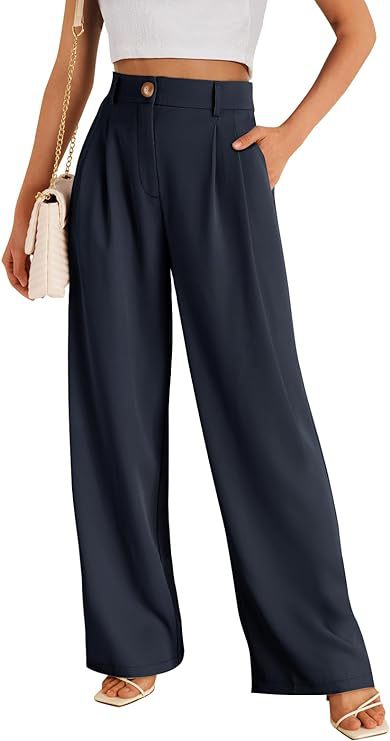 Klassische schwarze Anzughose für Damen. Hoher Bund & weites Bein für einen eleganten, formellen Look.