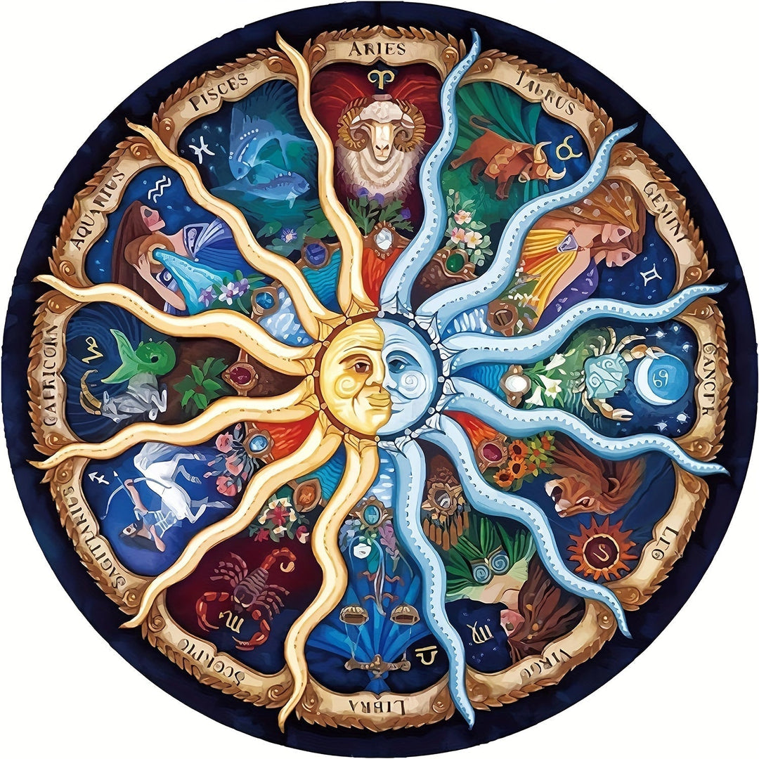 Rundes Sternzeichen-Puzzle, 1000 Teile für Erwachsene. Detailreiches Design mit allen astrologischen Zeichen.