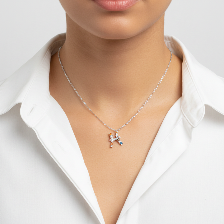 Hochwertige Sterlingsilber Sternzeichen Kette mit Zirkonia für Damen.