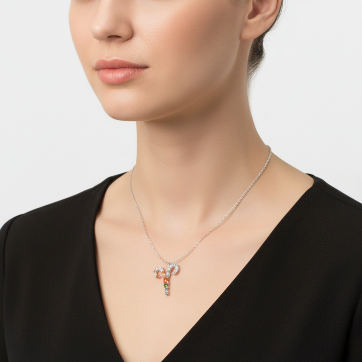 Zirkonia besetzte Sternzeichen Halskette aus 925er Sterlingsilber für Frauen.