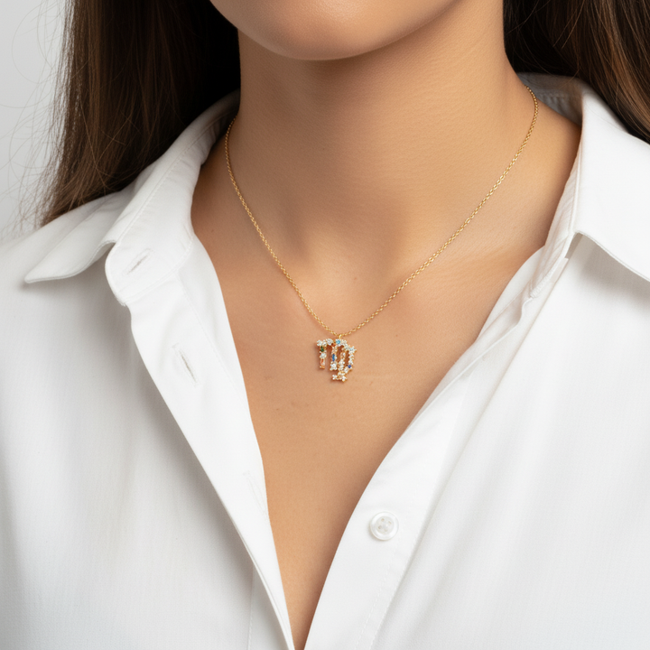 Modische vergoldete Damen Kette mit Sternzeichen Motiv aus 925 Sterlingsilber.