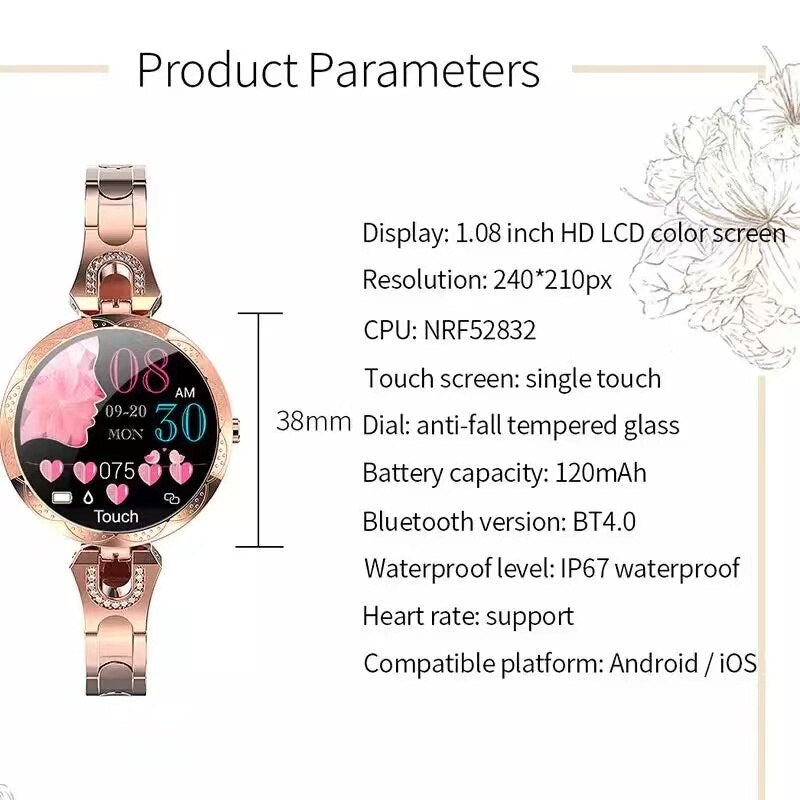 Stylische wasserdichte Damen Smartwatch. Gesundheitsuhr mit Schlafanalyse und Aktivitätstracker für den Alltag.