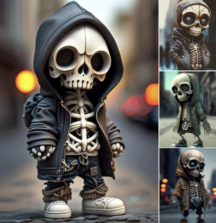 Moderne Halloween Skelett-Figur aus Kunstharz, ideal als stilvolle Deko für Party & Zuhause. Gruselige Sammlerfigur.