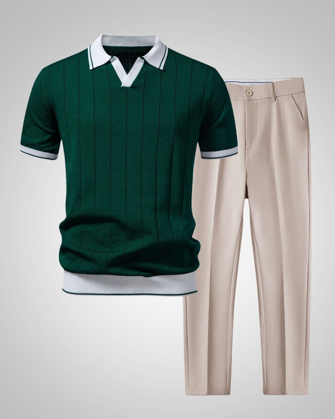 Herren Strickpolo Hosen Set, modern & elegant, perfekt für Freizeit & Sommermode.