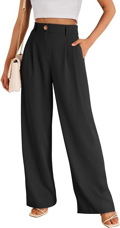 Klassische schwarze Damenhose mit weitem Bein & hohem Bund. Perfekt für Business & elegante Damenmode.