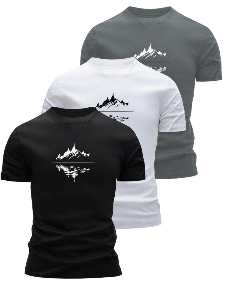 Stylisches Herren T-Shirt mit Natur-Bergmotiv. Das Designshirt ist ideal für Outdoor-Abenteuer & Freizeit.