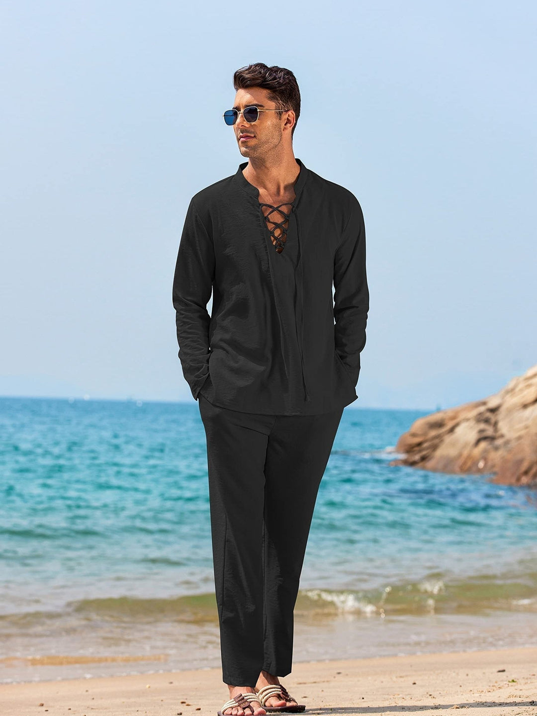 Herren Milo Leinen-Zweiteiler für den Sommer: elegantes, atmungsaktives Set für Freizeit & Urlaub.