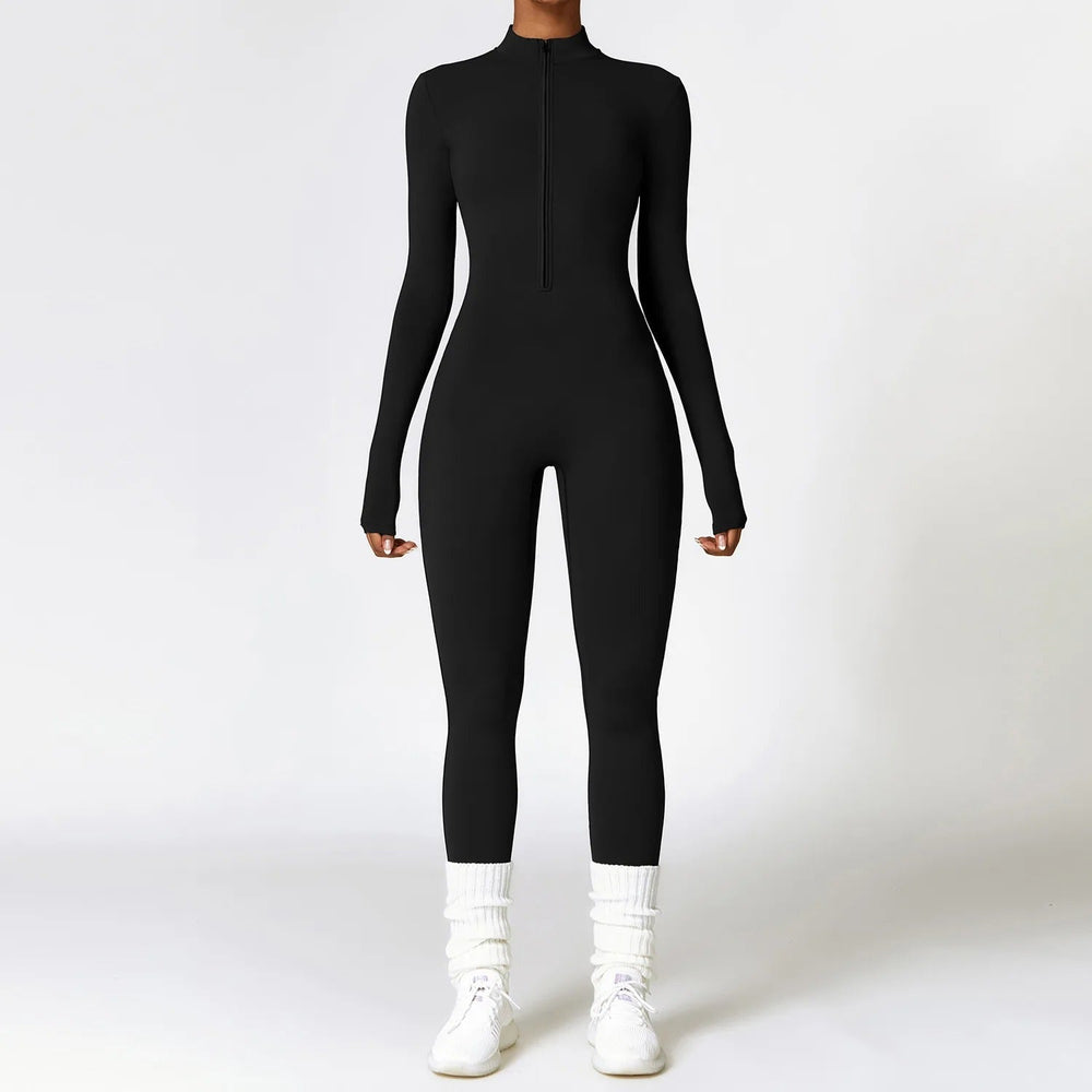 Eleganter Damen Einteiler mit langen Ärmeln, Reißverschluss und Stehkragen, vielseitige Mode.