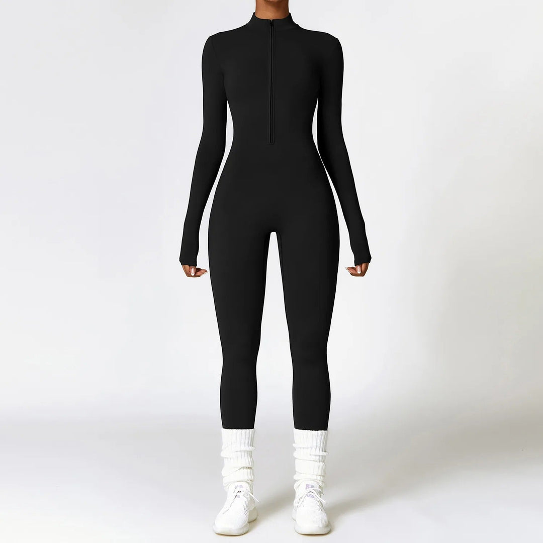 Eleganter Damen Einteiler mit langen Ärmeln, Reißverschluss und Stehkragen, vielseitige Mode.