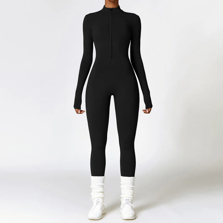 Eleganter Damen Einteiler mit langen Ärmeln, Reißverschluss und Stehkragen, vielseitige Mode.
