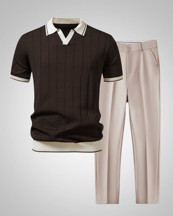 Modisches Herren Strickpolo mit Kontrastfarben, ideal für einen modernen Sommerlook.