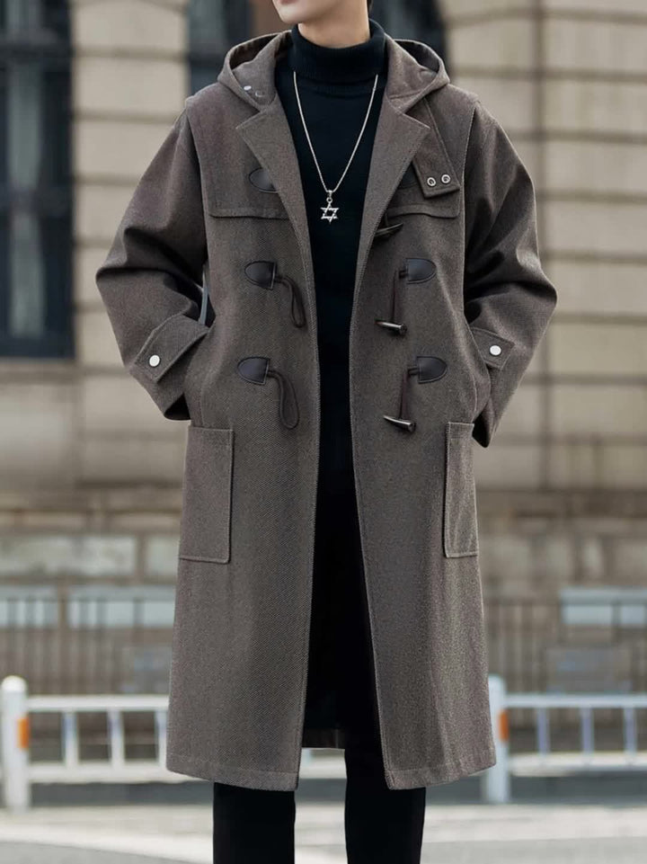Herren Dufflecoat mit Kapuze, ideal für Winterspaziergänge & stilvolle Freizeit im Freien.