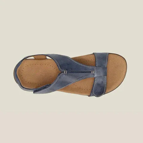Schwarze orthopädische Damensandalen, verstellbar, mit ergonomischer Fußgewölbeunterstützung, rutschfest.