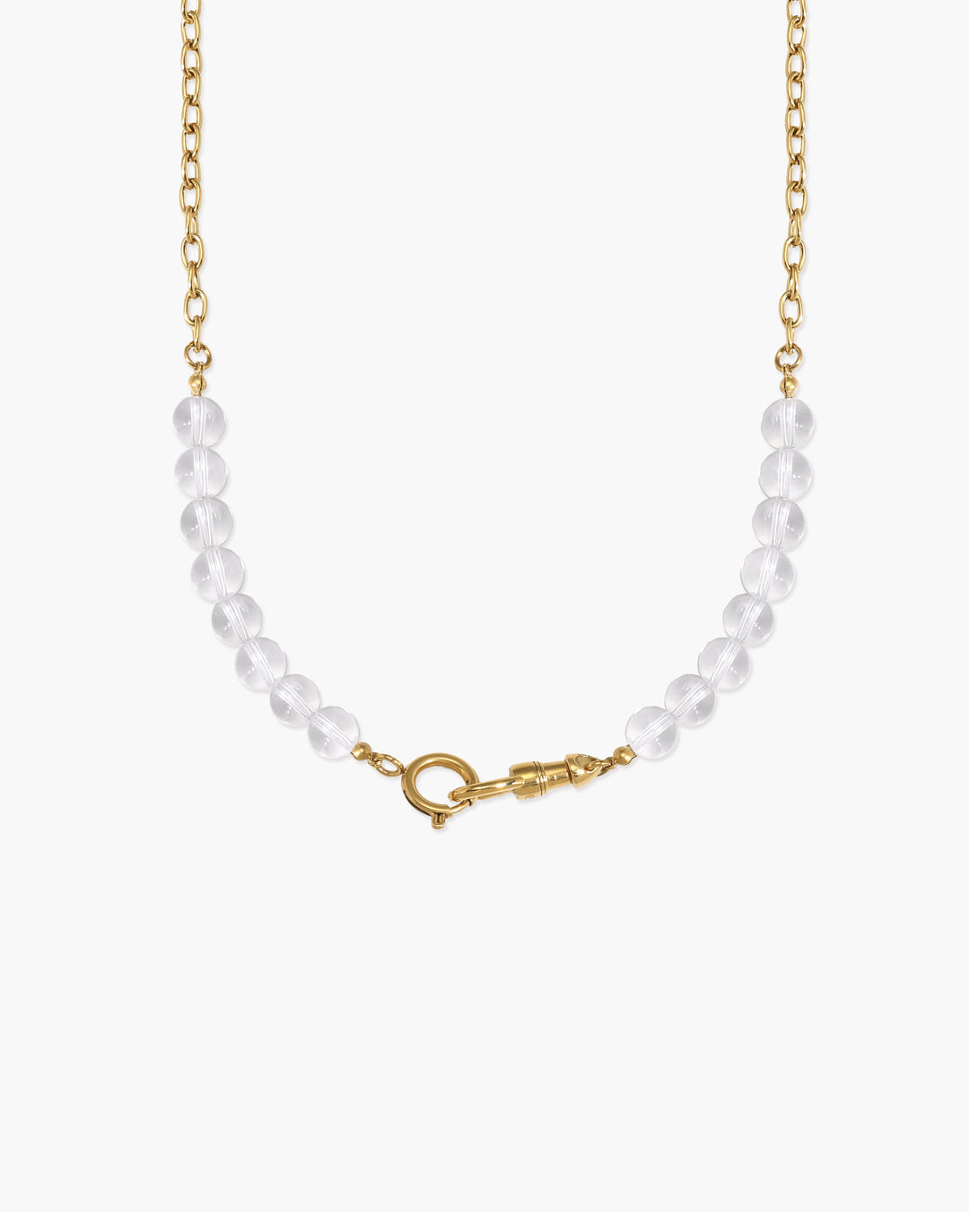 Damen Bergkristall Perlenkette mit Charm Holder. Elegante, wasserfeste Edelstahl-Halskette, hypoallergen.