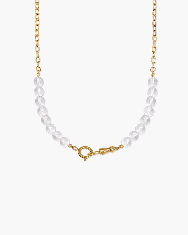 Damen Bergkristall Perlenkette mit Charm Holder. Elegante, wasserfeste Edelstahl-Halskette, hypoallergen.