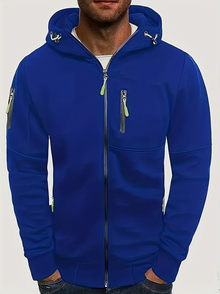 Praktische Herren Kapuzenjacke. Robuster Zip-Hoodie, ideal als Übergangsjacke mit Windschutz für Herren.