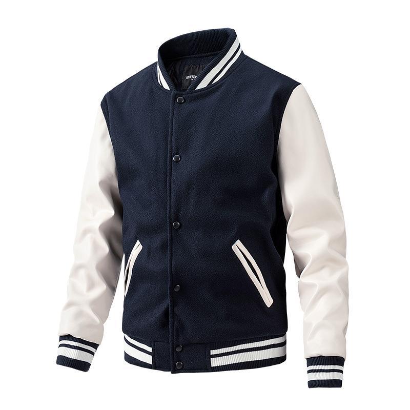 Freizeit-Herrenjacke Colorblock, langärmlig, mit geripptem Saum und modernem Einreiher-Design.