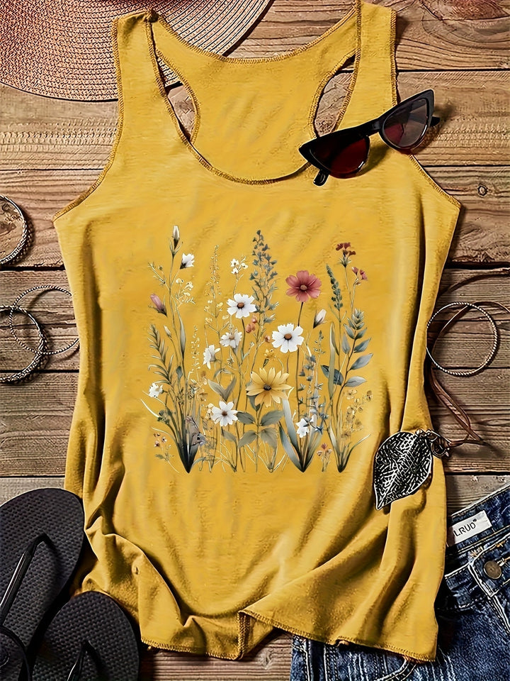 Boho Damen Tanktop mit floralem Print, ein Must-have für entspannte Sommertage und Freizeit-Looks.