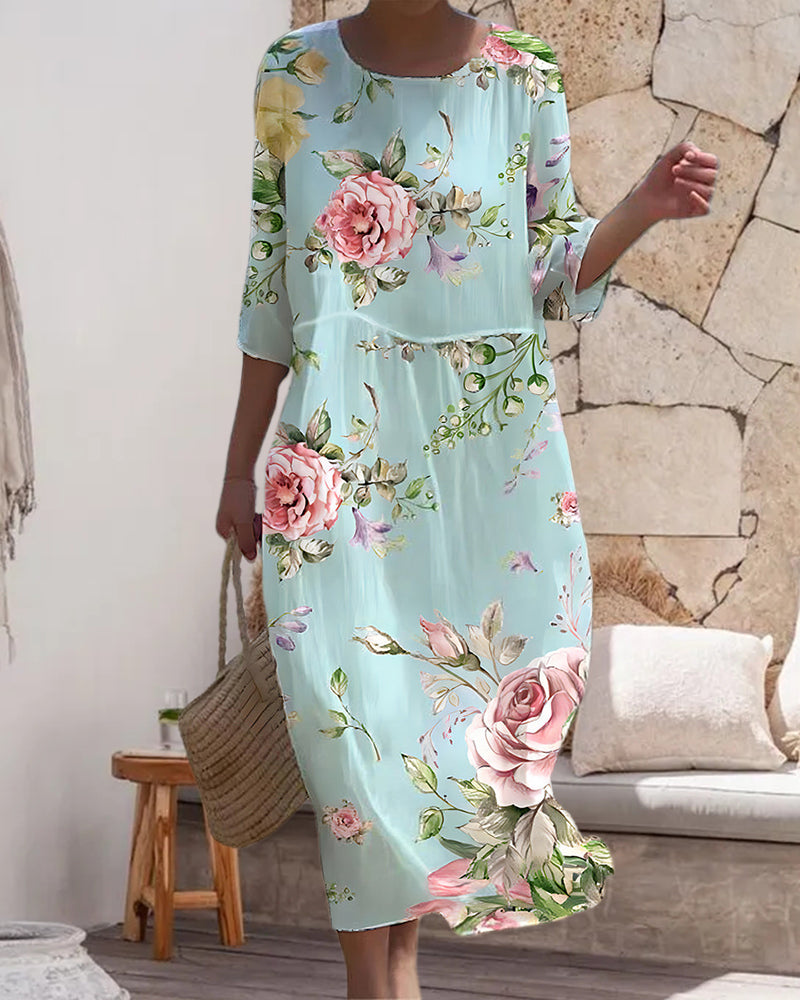 Lässiges Midi Blumenkleid für Damen, bequem & luftig für Strandtage, Sommerpartys & Spaziergänge.
