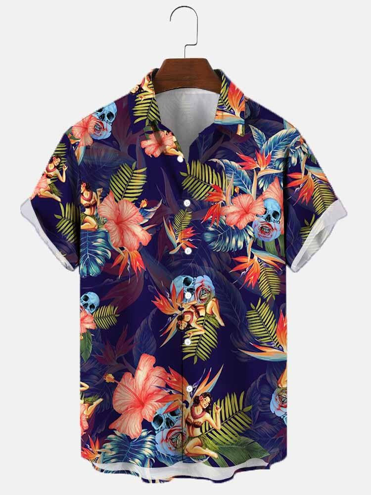 Lässiges Herren Sommerhemd mit farbenfrohem Blumenmuster. Ideales Urlaubshemd.