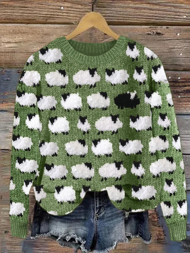 Eleganter Damen Weihnachtspullover mit festlichem Tannenbaum. Moderner Rundhals-Damenpullover, tolle Geschenkidee.