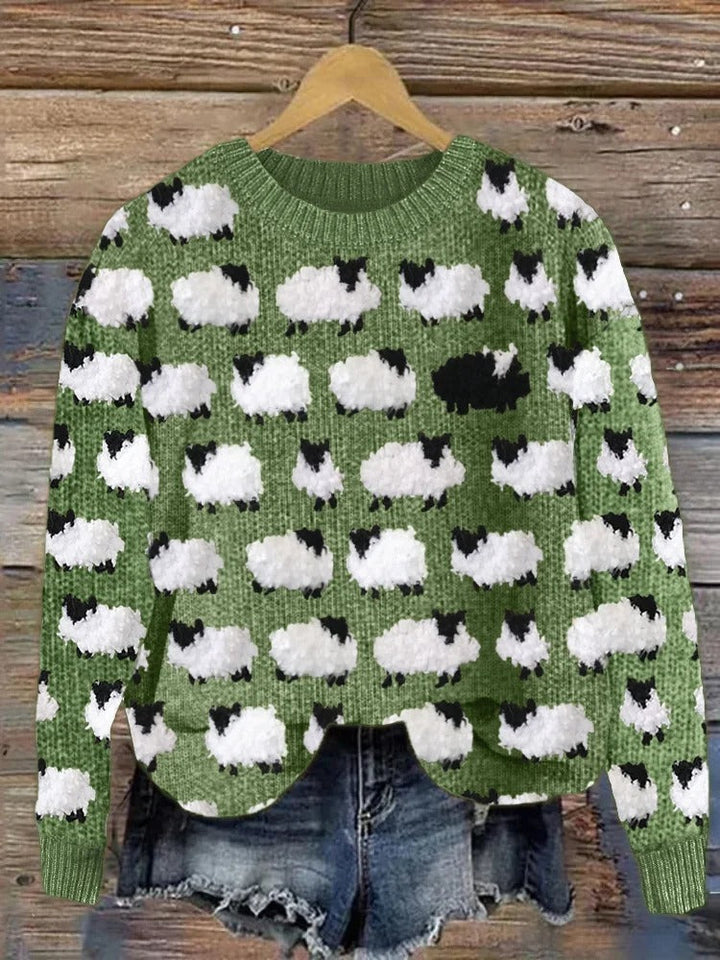 Eleganter Damen Weihnachtspullover mit festlichem Tannenbaum. Moderner Rundhals-Damenpullover, tolle Geschenkidee.