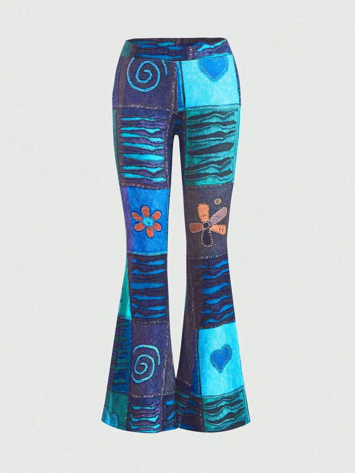 Elegante Damen Bootcut-Hose mit kunstvollem abstraktem Muster. Verleiht jedem Outfit einen besonderen Touch.