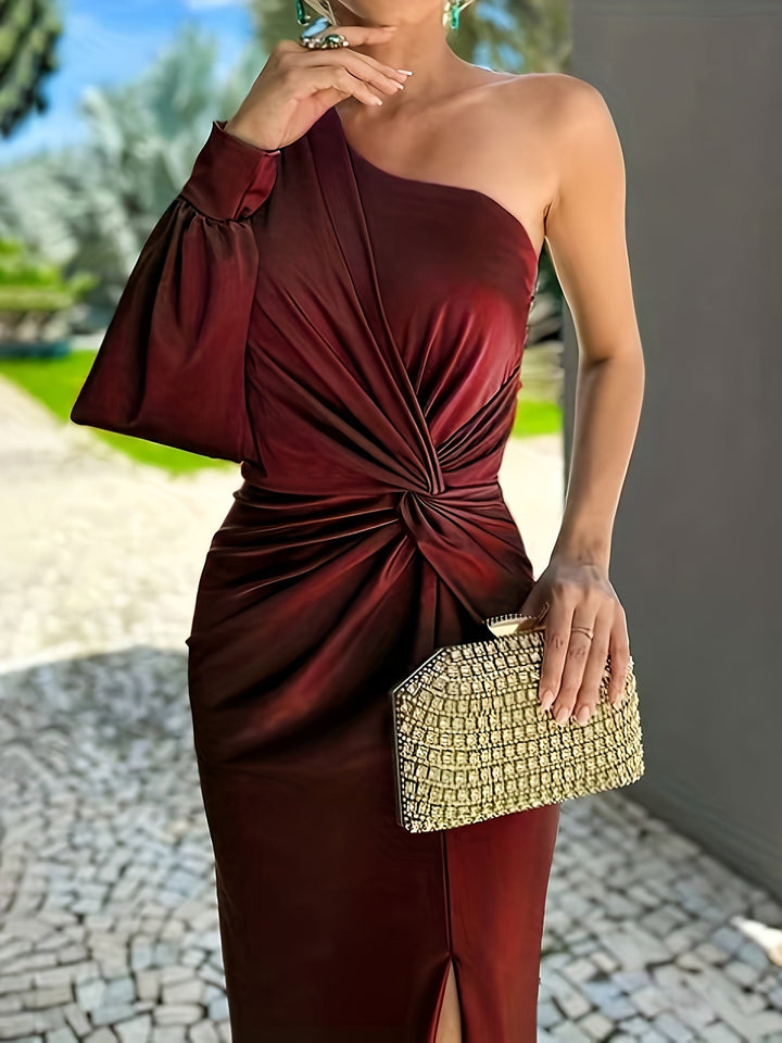 Bequemes & elegantes Damen Maxikleid, One-Shoulder, figurbetont für Sommerabend oder Party.