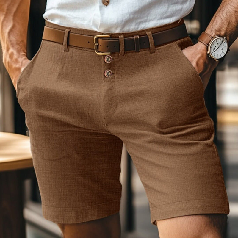 Dunkelbraune Casual Shorts für Herren, bequeme Passform, mit Knopfleiste, vielseitig für Freizeit.