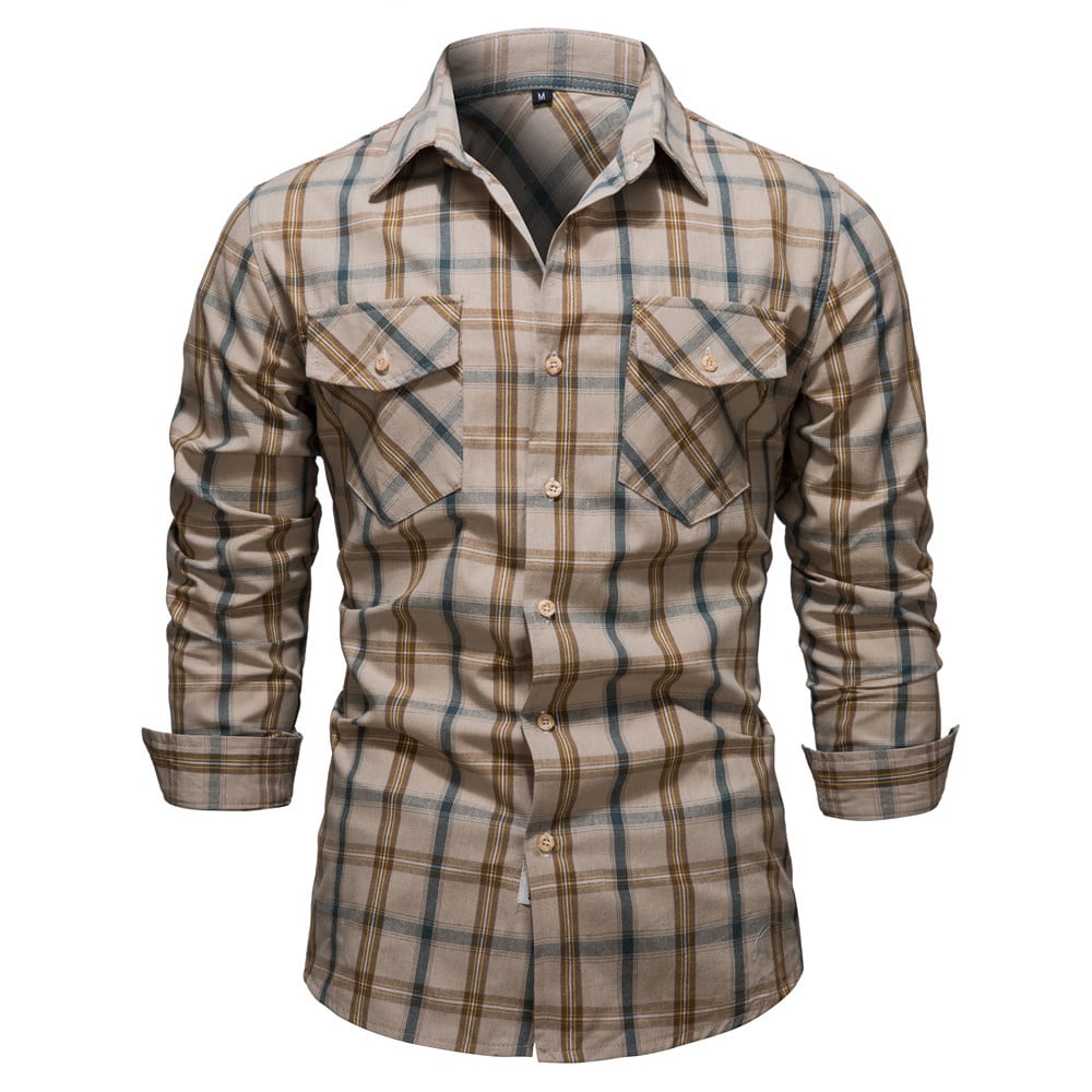 Stilvolles Herren Langarmhemd mit kariertem Muster in Marineblau & Weinrot; Slim Fit Freizeithemd Business Casual.