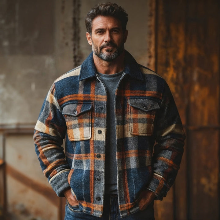Herren Retro Hemdjacke kariert für Herbst/Winter, warm und bequem für Freizeit & Outdoor-Aktivitäten.