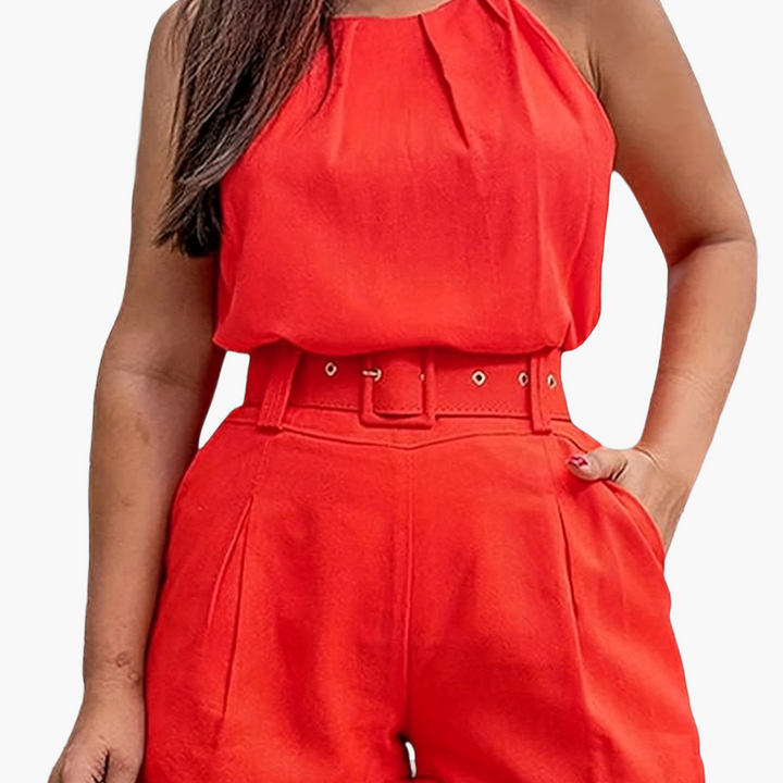 Damen Zweiteiler mit ärmellosem Top & Shorts. Elegantes Design mit Taillengürtel. Sommerset.