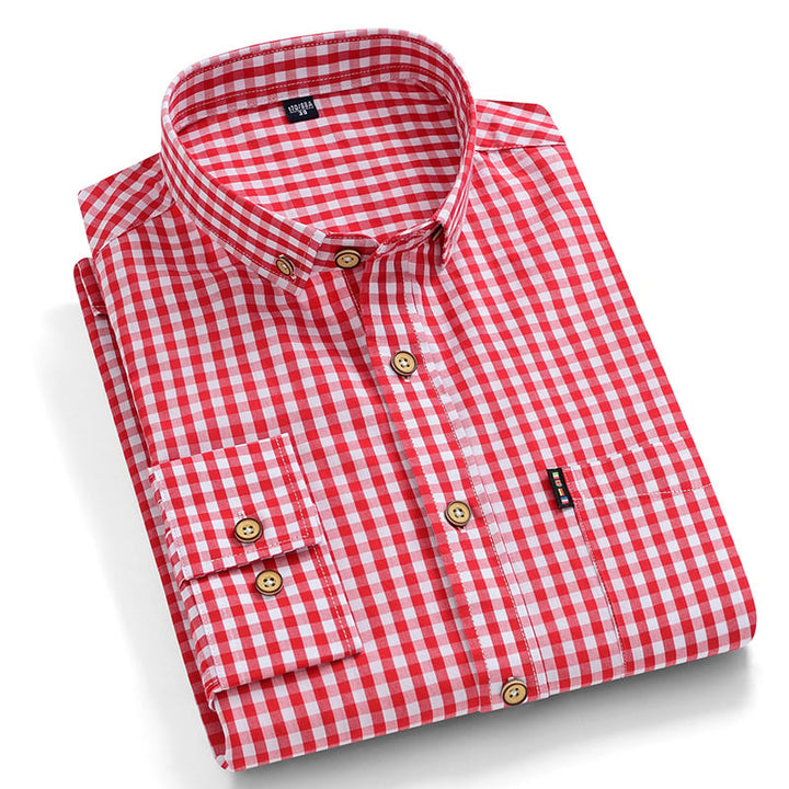 Trendiges Herren Langarmhemd im Karodesign (schwarz/rot), Slimfit. Perfekt für moderne Business- & Freizeitoutfits.