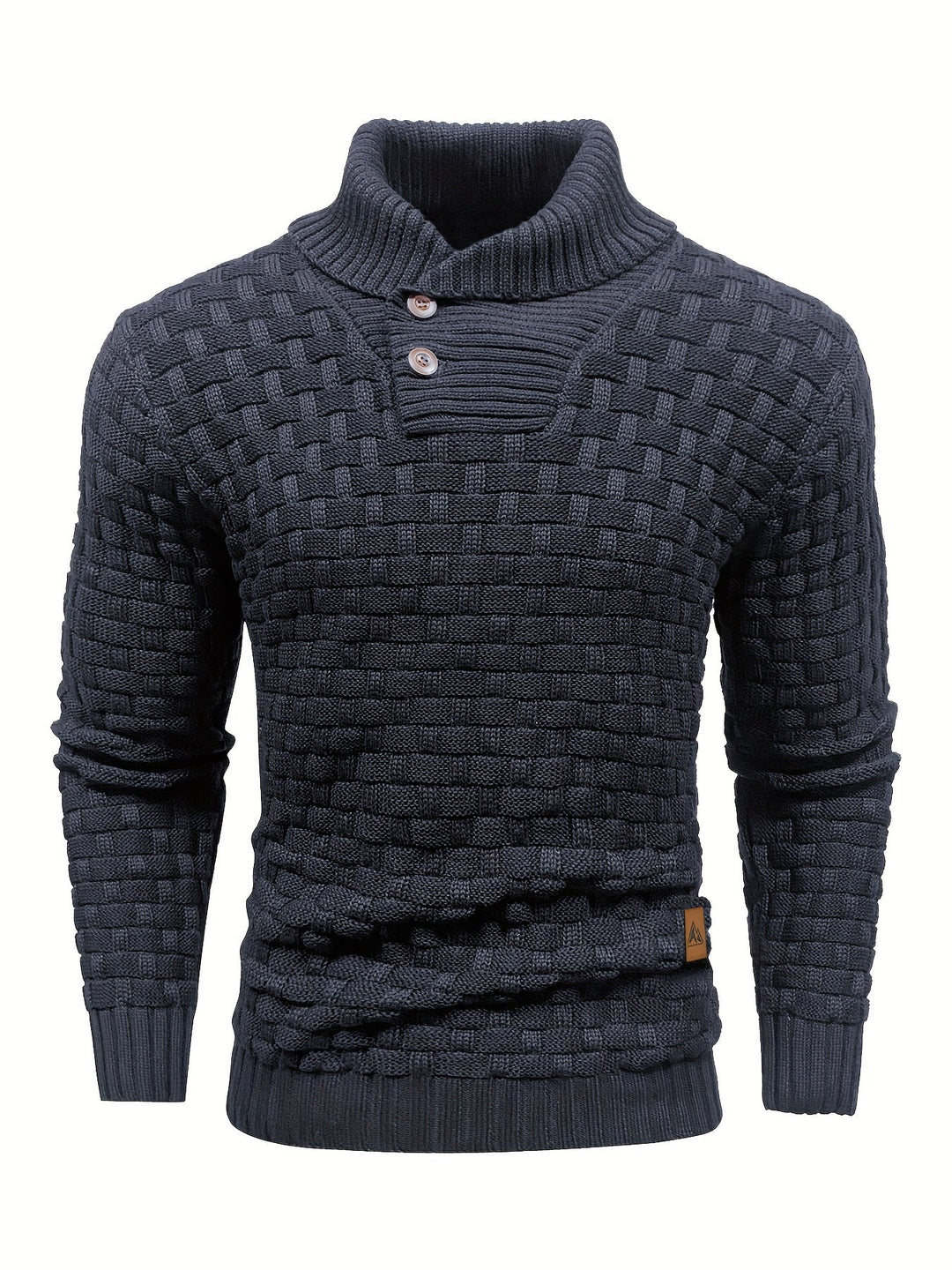 Eleganter Herren Pullover: Waffelstruktur und Schalkragen für modische Wintertage.