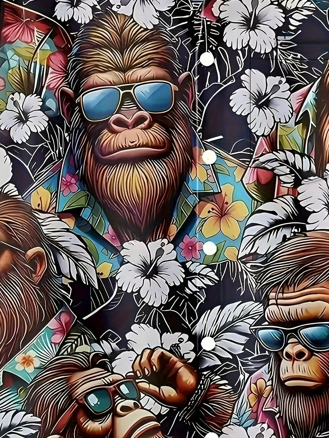 Herren Kurzarmhemd mit Dschungel-Gorilla und tropischen Blättern für den Sommer.