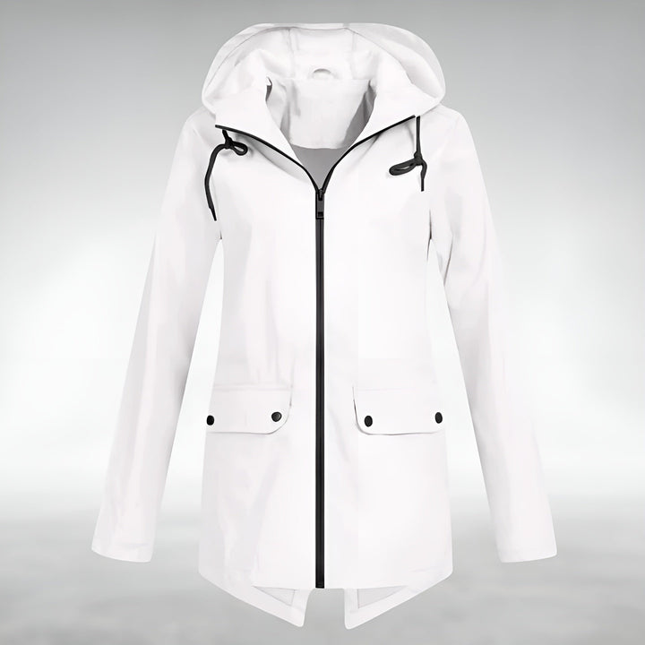 Funktionale Damen Outdoor-Übergangsjacke, wasserdicht, mit Kapuze für Herbst & Frühling. Bequem & modern.