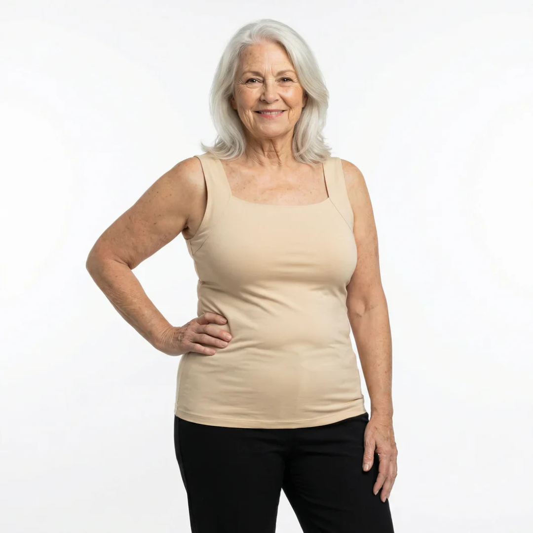 Atmungsaktives Damen Tanktop mit integriertem Soft-BH, bequeme Alltagskleidung.