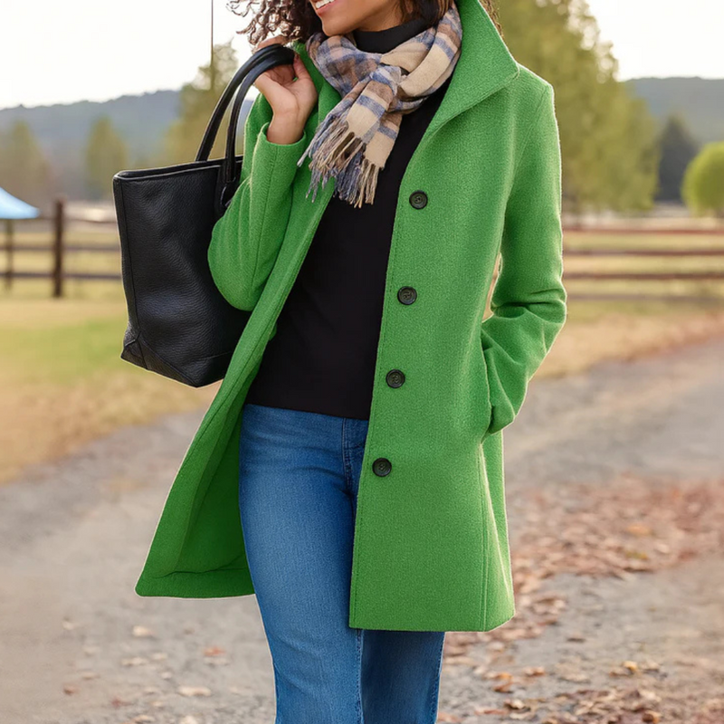 Moderner Damen Herbstmantel, elegant und tailliert, perfekt für stilvolle Business-Looks.