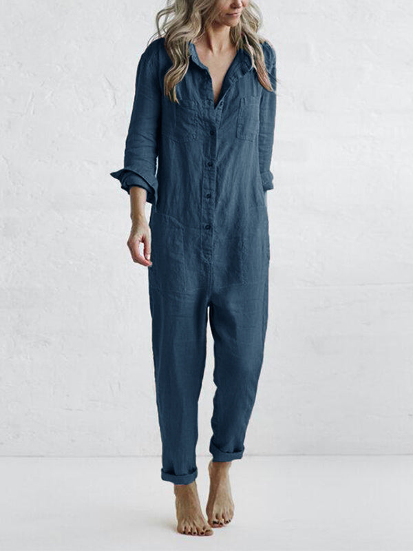 Seitenansicht des Damen Langärmeliger Jumpsuits Sydney, perfekt für eine schmeichelhafte Passform. Stylischer Overall.