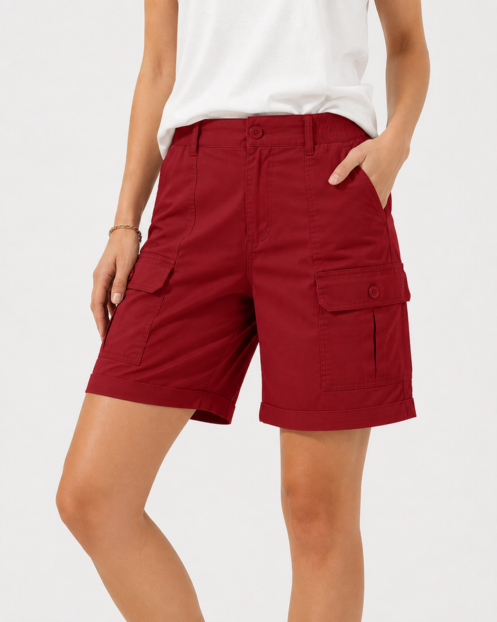 Bequeme Damen High-Waist Shorts, Jorts-Optik und modisch für den Sommer.