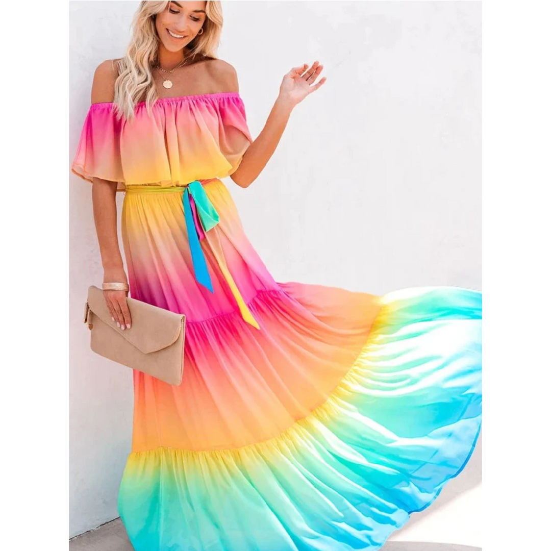 Elegantes, figurbetontes Sommerkleid für Damen in Mehrfarbig. Ärmelloses Party- & Urlaubskleid.